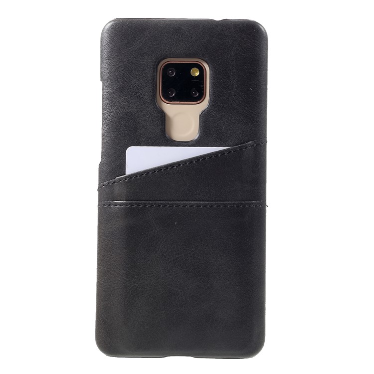 Dual Card Slots PU Leather Coated PC Hard Cover for Huawei Mate 20 - Black-1