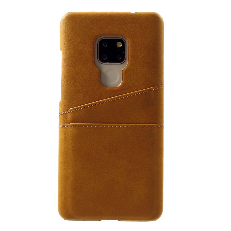 Dual Card Slots PU Leather Coated PC Hard Casing for Huawei Mate 20 - Brown-1