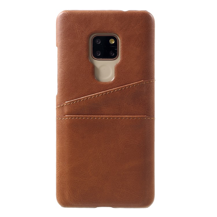 Dual Card Slots PU Leather Coated PC Hard Back Case for Huawei Mate 20 - Coffee-1