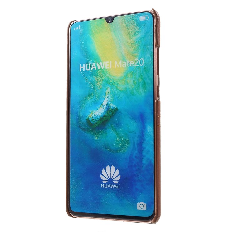 Dual Card Slots PU Leather Coated PC Hard Back Case for Huawei Mate 20 - Coffee-2