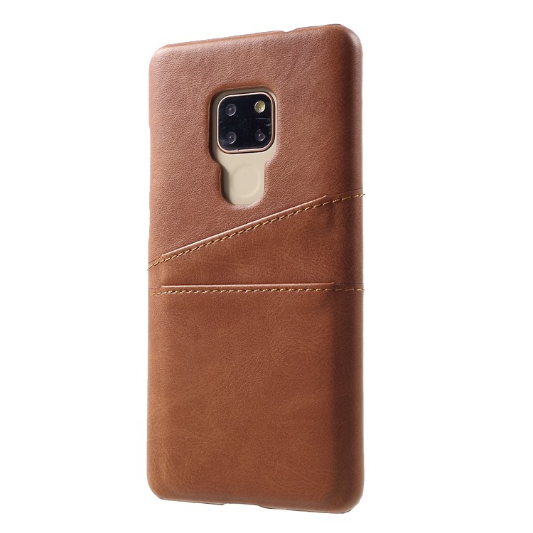 Dual Card Slots PU Leather Coated PC Hard Back Case for Huawei Mate 20 - Coffee-3