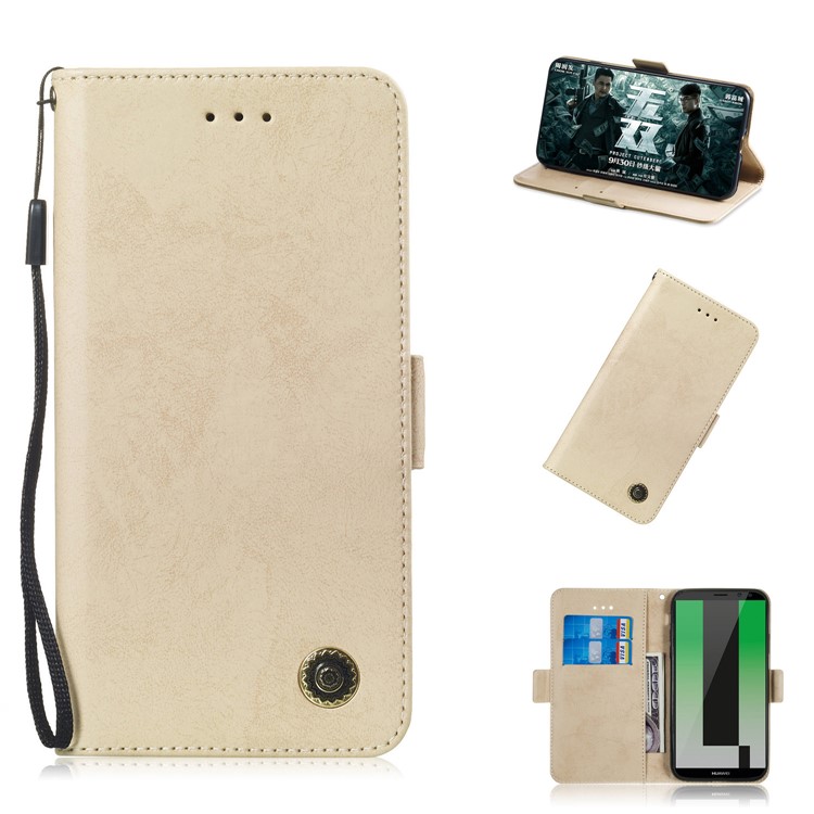 Retro Style PU Leather Shell with Stand for Huawei Mate 10 Lite / nova 2i / Maimang 6 / Honor 9i (India) - Gold-1