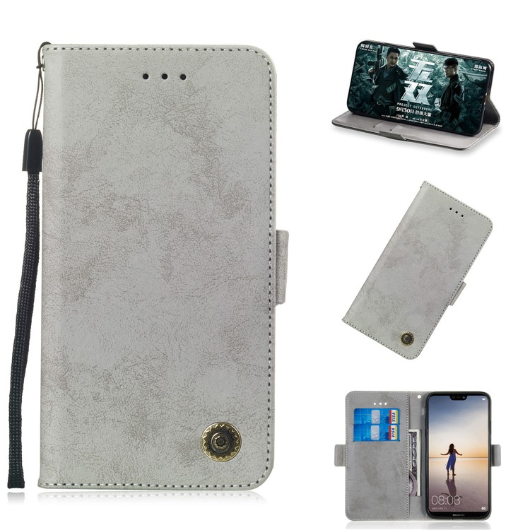 Retro Style PU Leather Wallet Protective Case with Strap for Huawei P20 Lite / Nova 3e - Grey-1