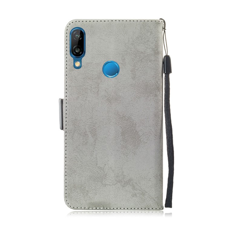 Retro Style PU Leather Wallet Protective Case with Strap for Huawei P20 Lite / Nova 3e - Grey-3