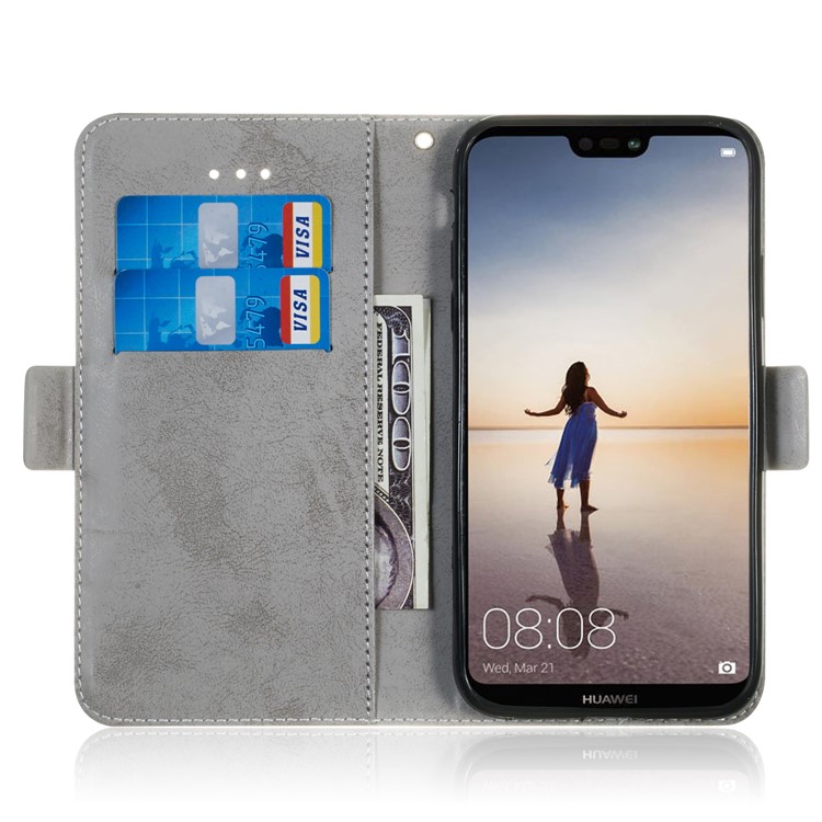 Retro Style PU Leather Wallet Protective Case with Strap for Huawei P20 Lite / Nova 3e - Grey-8