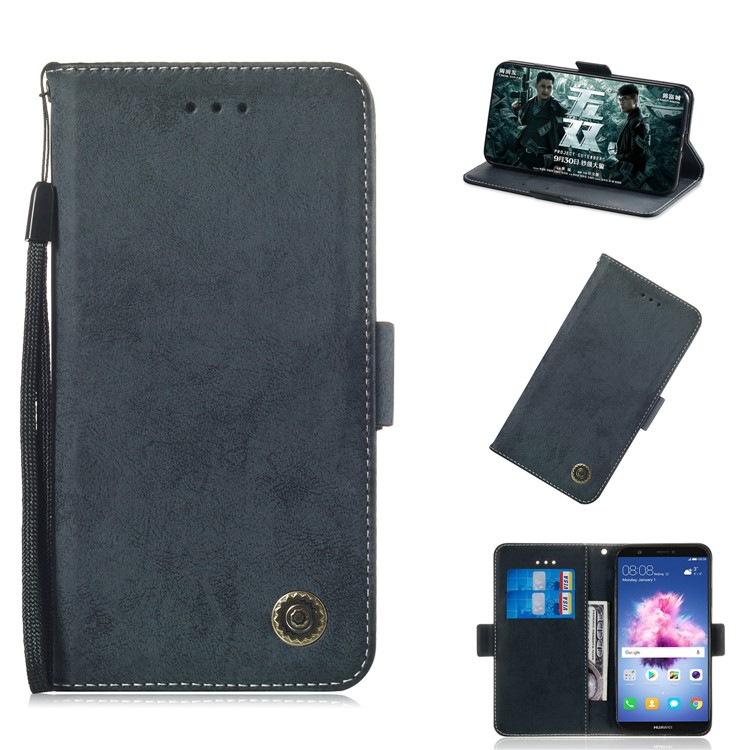Retro Style PU Leather Protection Phone Cover Shell for Huawei Y5 (2018) / Y5 Prime (2018) / Honor 7s / Play 7 - Dark Blue-1