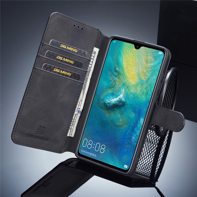 DG.MING Retro Style Leather Wallet Phone Case for Huawei Mate 20 - Black-8