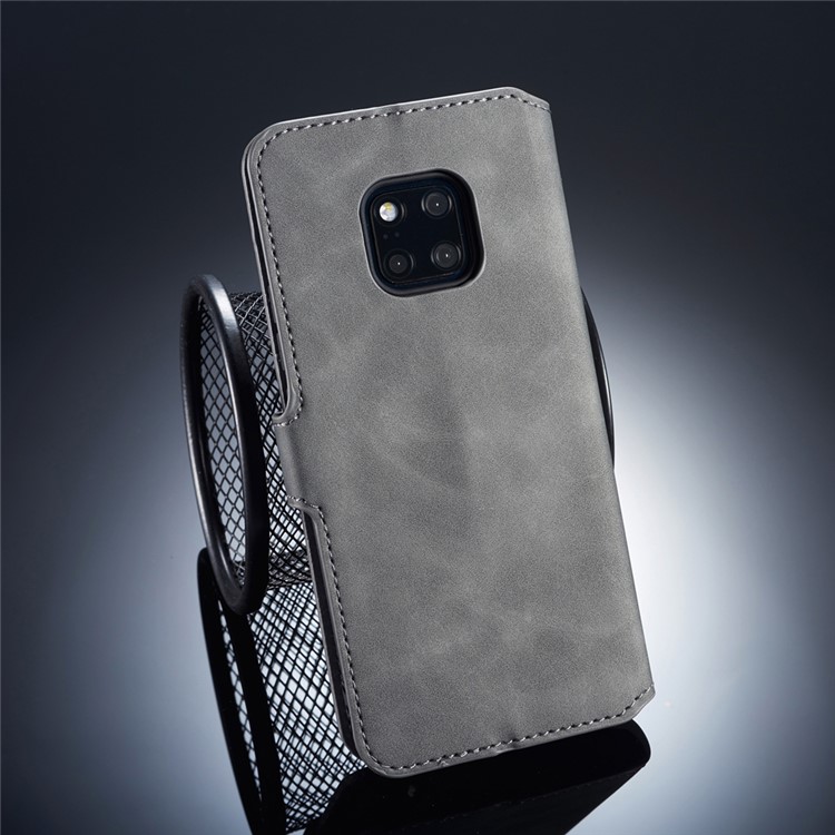 DG.MING Retro Style Leather Wallet Cover for Huawei Mate 20 Pro - Grey-2
