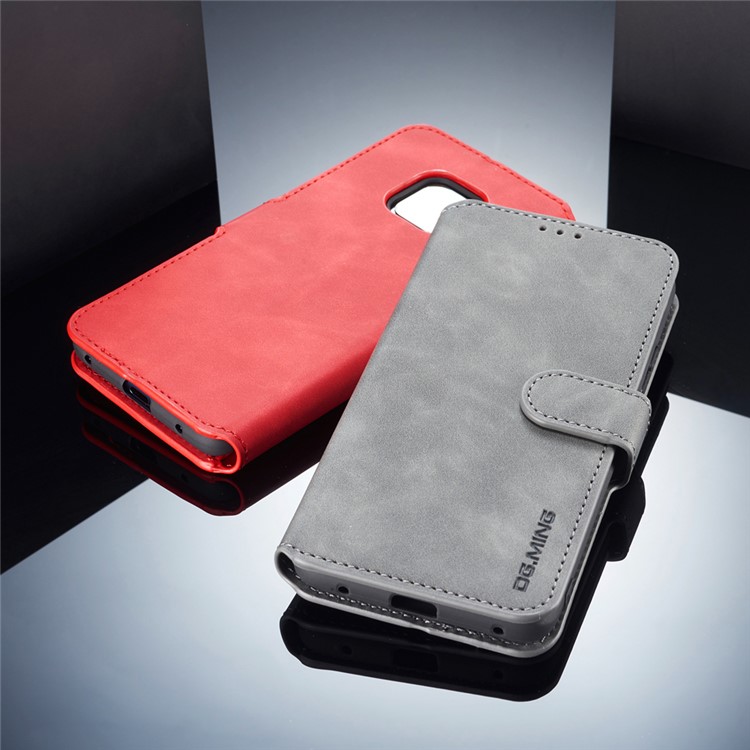DG.MING Retro Style Leather Wallet Cover for Huawei Mate 20 Pro - Grey-3