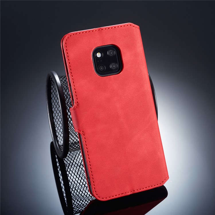 DG.MING Retro Style Leather Wallet Cover Case for Huawei Mate 20 Pro - Red-2