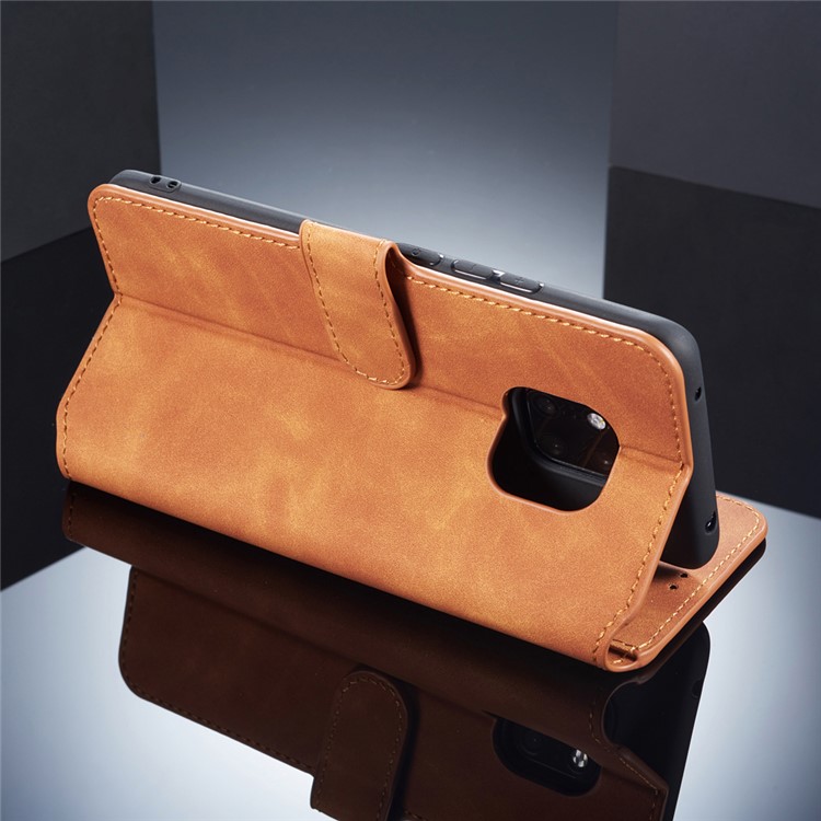 DG.MING Retro Style Cell Phone Leather Wallet Case for Huawei Mate 20 Pro - Brown-3