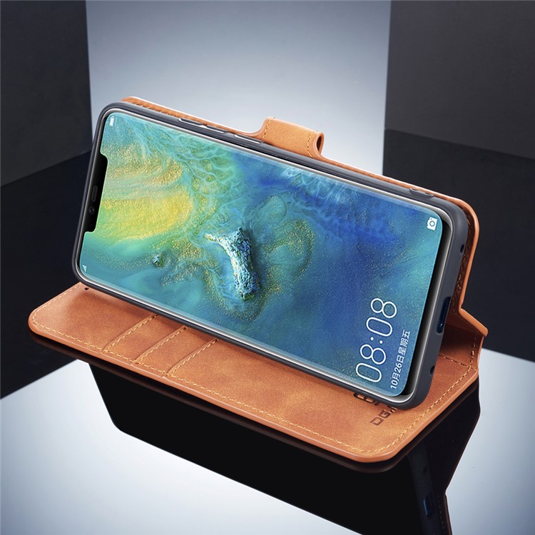 DG.MING Retro Style Cell Phone Leather Wallet Case for Huawei Mate 20 Pro - Brown-4