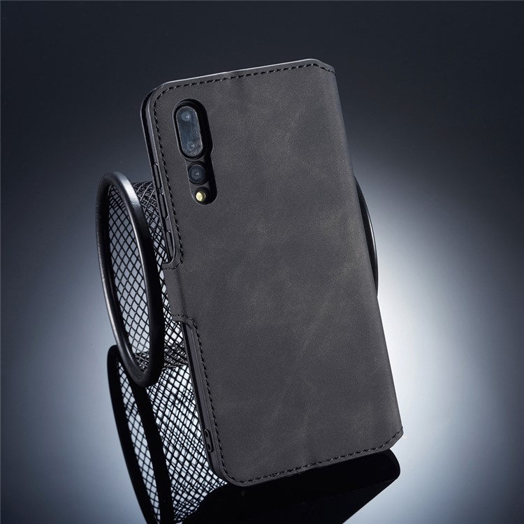 DG.MING Retro Style Leather Wallet Case for Huawei P20 Pro - Black-2