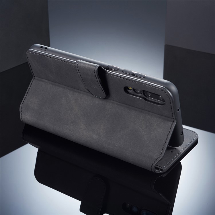 DG.MING Retro Style Leather Wallet Case for Huawei P20 Pro - Black-3