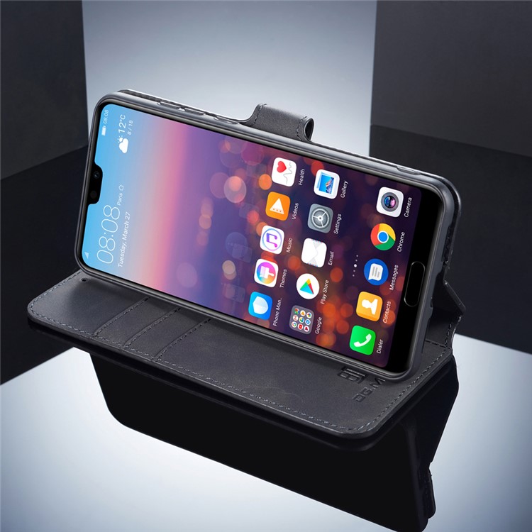 DG.MING Retro Style Leather Wallet Case for Huawei P20 Pro - Black-4