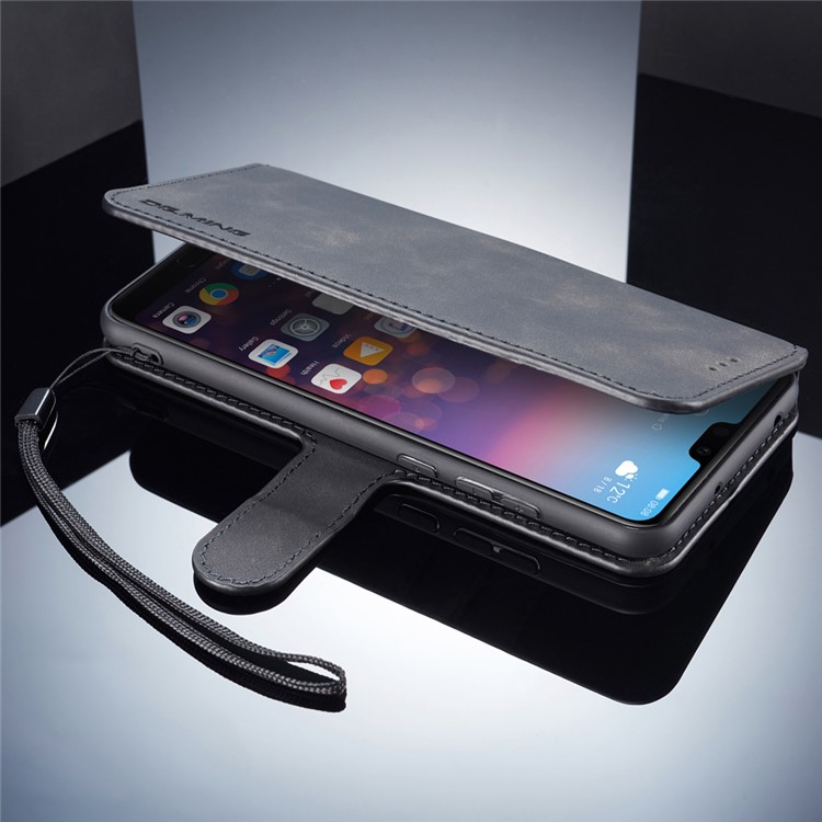 DG.MING Retro Style Leather Wallet Case for Huawei P20 Pro - Black-6