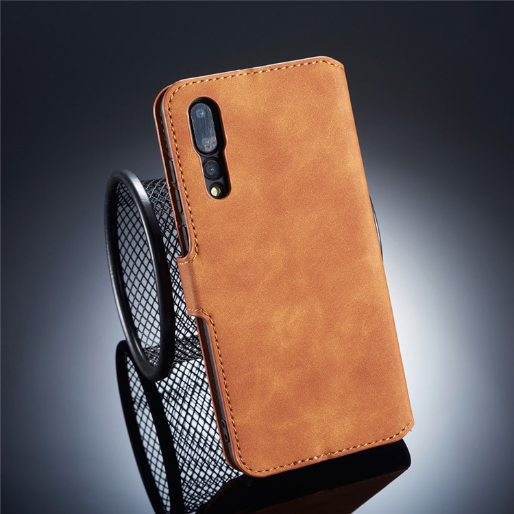 DG.MING Retro Style Leather Wallet Cover Shell for Huawei P20 Pro - Brown-2