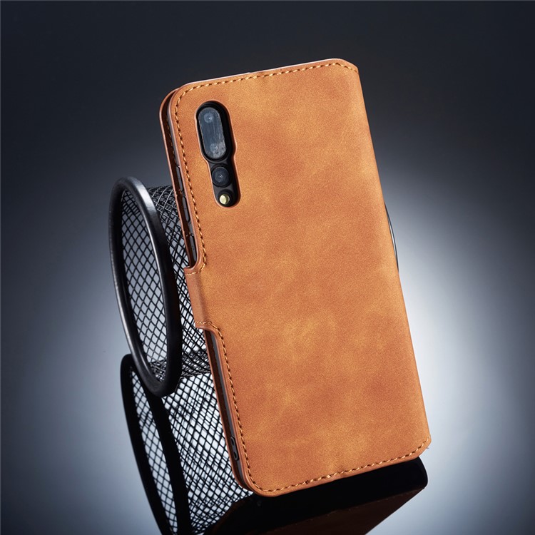 Dg. Coque de Couvercle de Portefeuille en Cuir de Style Rétro Ming Pour Huawei P20 Pro - Brun