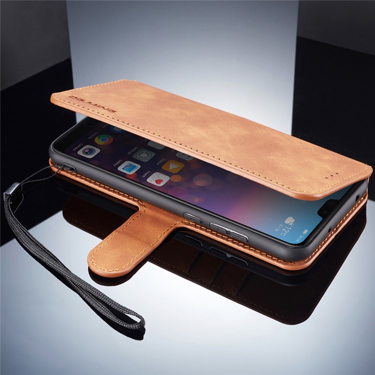 DG.MING Retro Style Leather Wallet Cover Shell for Huawei P20 Pro - Brown-6