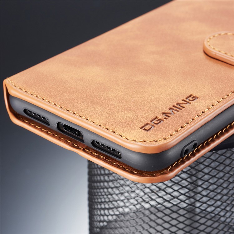 DG.MING Retro Style Leather Wallet Cover Shell for Huawei P20 Pro - Brown-7