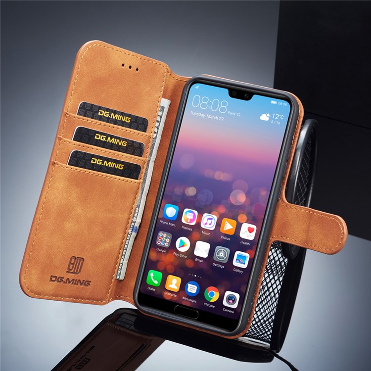 DG.MING Retro Style Leather Wallet Stand Case for Huawei P20 Lite / Nova 3e (China) - Brown-8