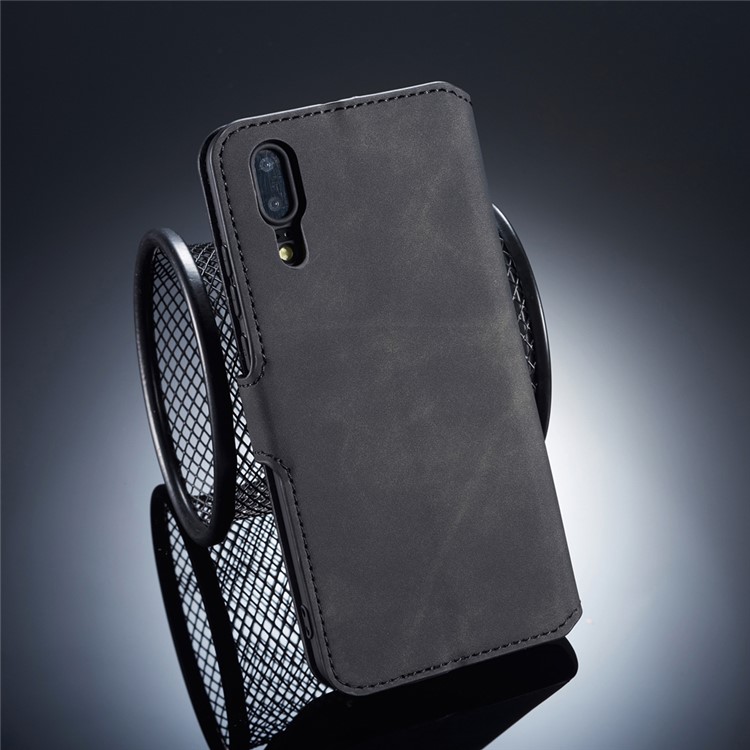 DG.MING Retro Style Leather Wallet Case for Huawei P20 - Black-2