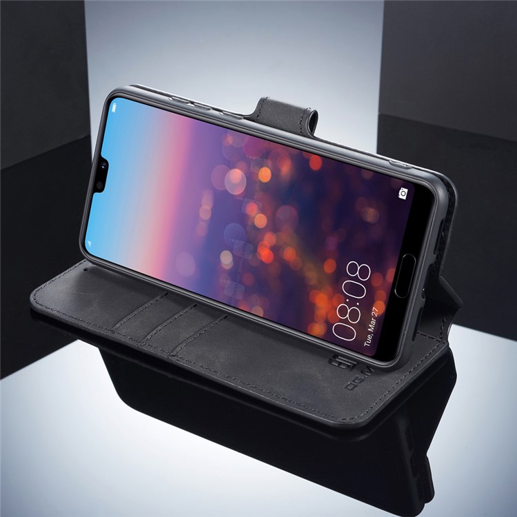 DG.MING Retro Style Leather Wallet Case for Huawei P20 - Black-4