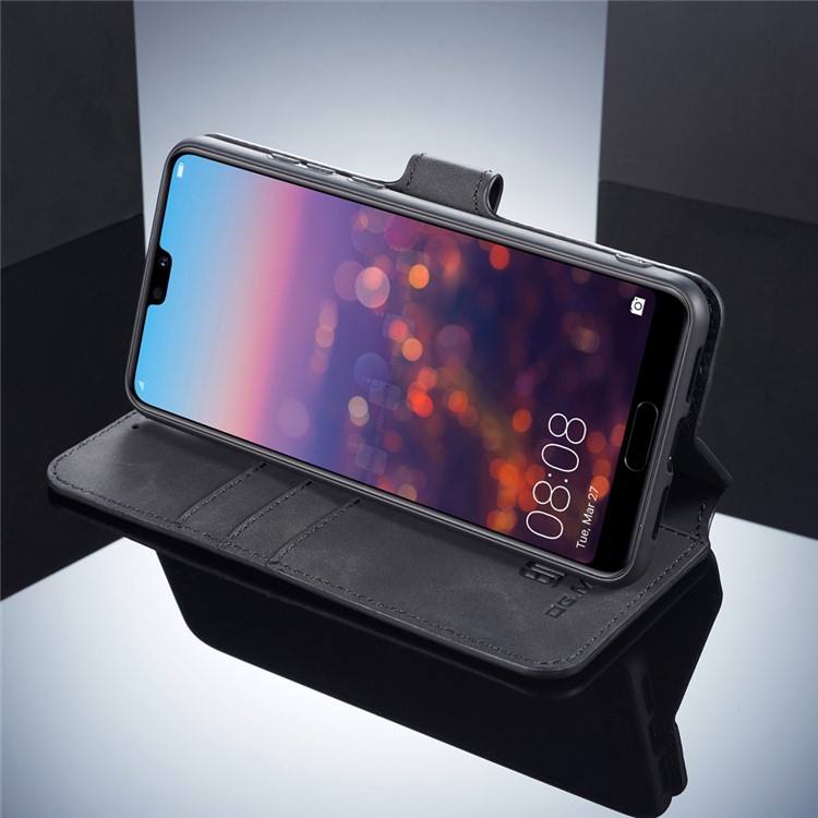 Dg. Case de Billetera de Cuero de Estilo Retro Ming Para Huawei P20 - Negro