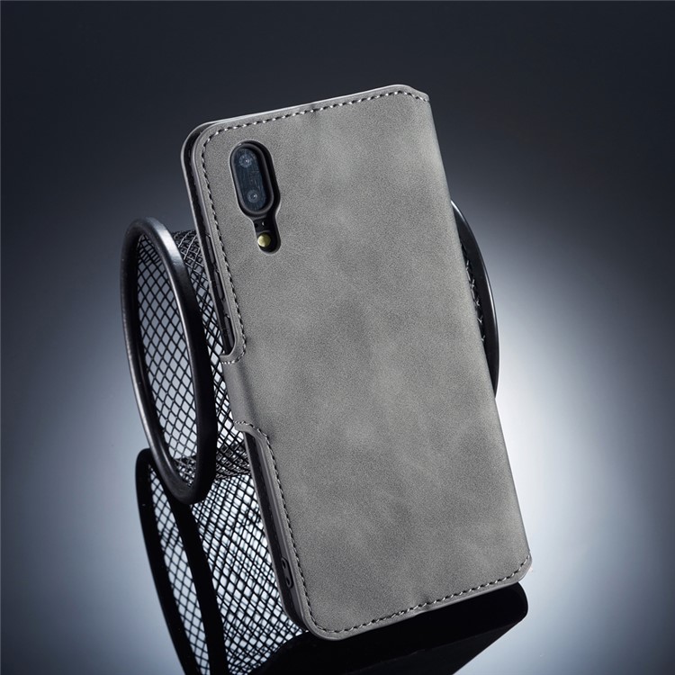 DG.MING Retro Style Leather Wallet Cover for Huawei P20 - Grey-2