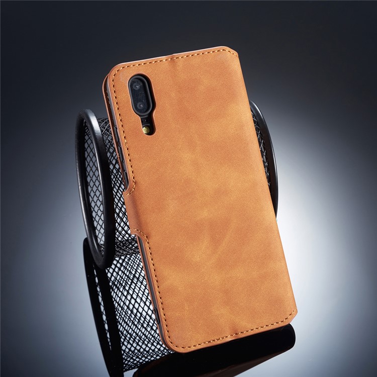 DG.MING Retro Style Leather Wallet Case Cover for Huawei P20 - Brown-2
