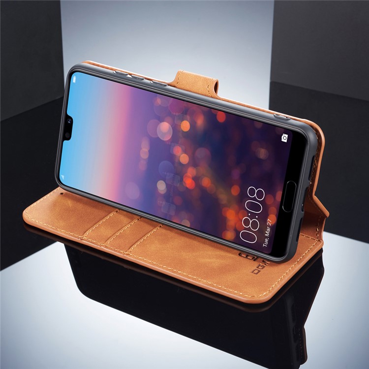 DG.MING Retro Style Leather Wallet Case Cover for Huawei P20 - Brown-4