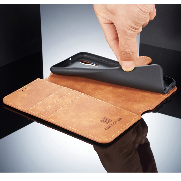 DG.MING Retro Style Leather Wallet Case Cover for Huawei P20 - Brown-5