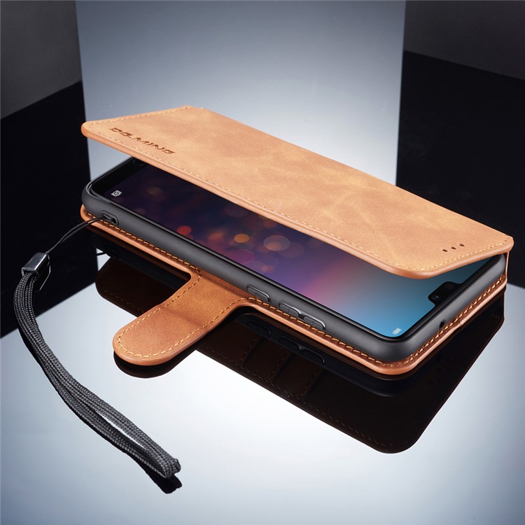 DG.MING Retro Style Leather Wallet Case Cover for Huawei P20 - Brown-6