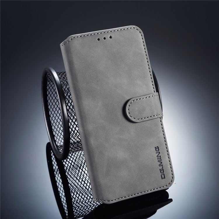 DG.MING Retro Style Leather Wallet Cover for Huawei P Smart (2017) / Enjoy 7S - Grey-1