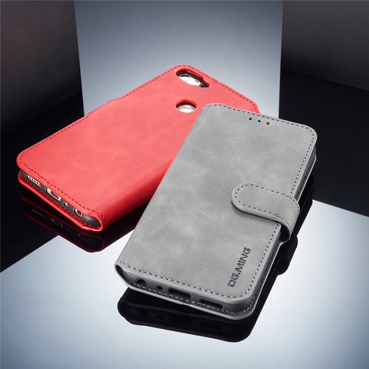 DG.MING Retro Style Leather Wallet Cover for Huawei P Smart (2017) / Enjoy 7S - Grey-3