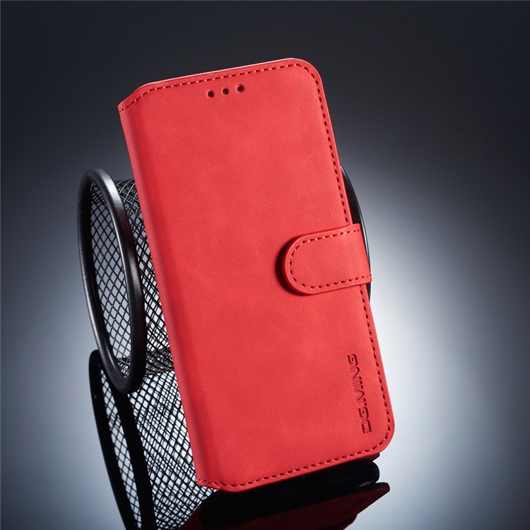 DG.MING Retro Style Leather Wallet Case Shell Cover for Huawei P Smart (2017) / Enjoy 7S - Red-1