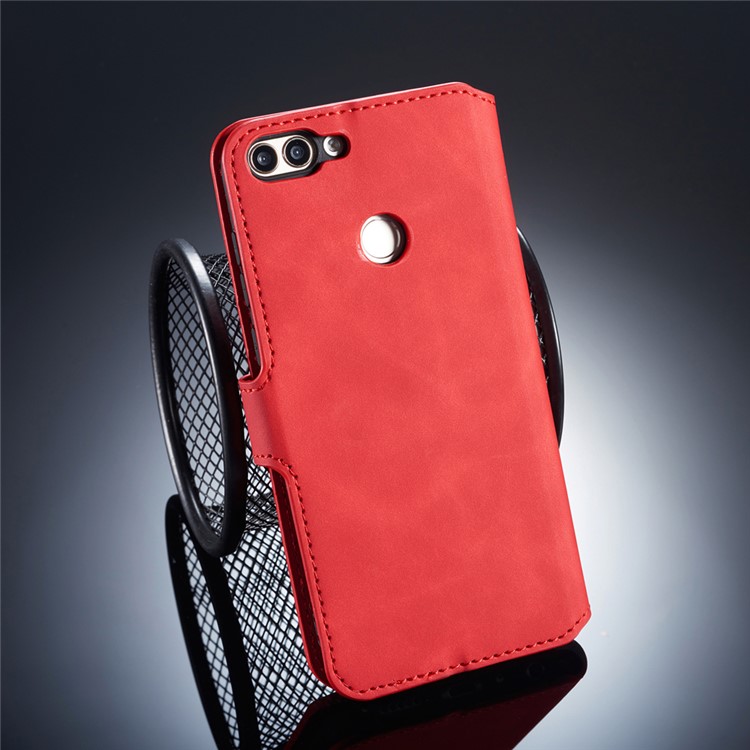 DG.MING Retro Style Leather Wallet Case Shell Cover for Huawei P Smart (2017) / Enjoy 7S - Red-2