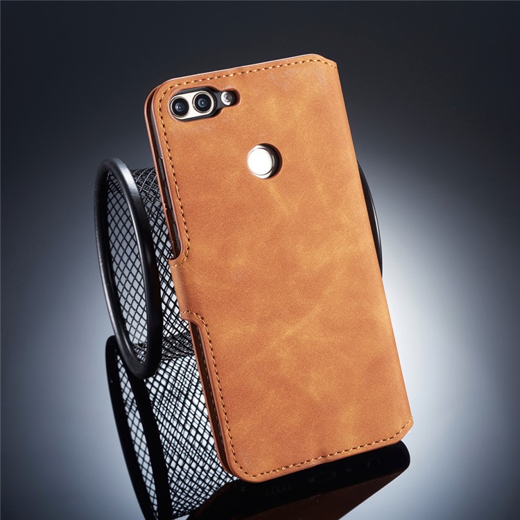 DG.MING Retro Style Cell Phone Leather Wallet Case for Huawei P Smart (2017) / Enjoy 7S - Brown-2