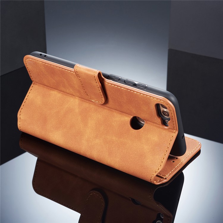 DG.MING Retro Style Cell Phone Leather Wallet Case for Huawei P Smart (2017) / Enjoy 7S - Brown-3