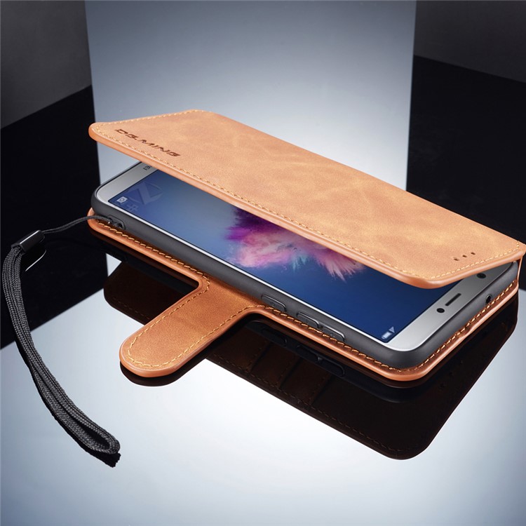 DG.MING Retro Style Cell Phone Leather Wallet Case for Huawei P Smart (2017) / Enjoy 7S - Brown-6