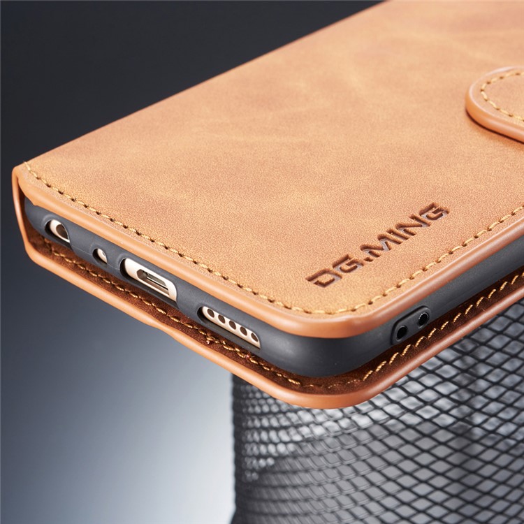 DG.MING Retro Style Cell Phone Leather Wallet Case for Huawei P Smart (2017) / Enjoy 7S - Brown-7