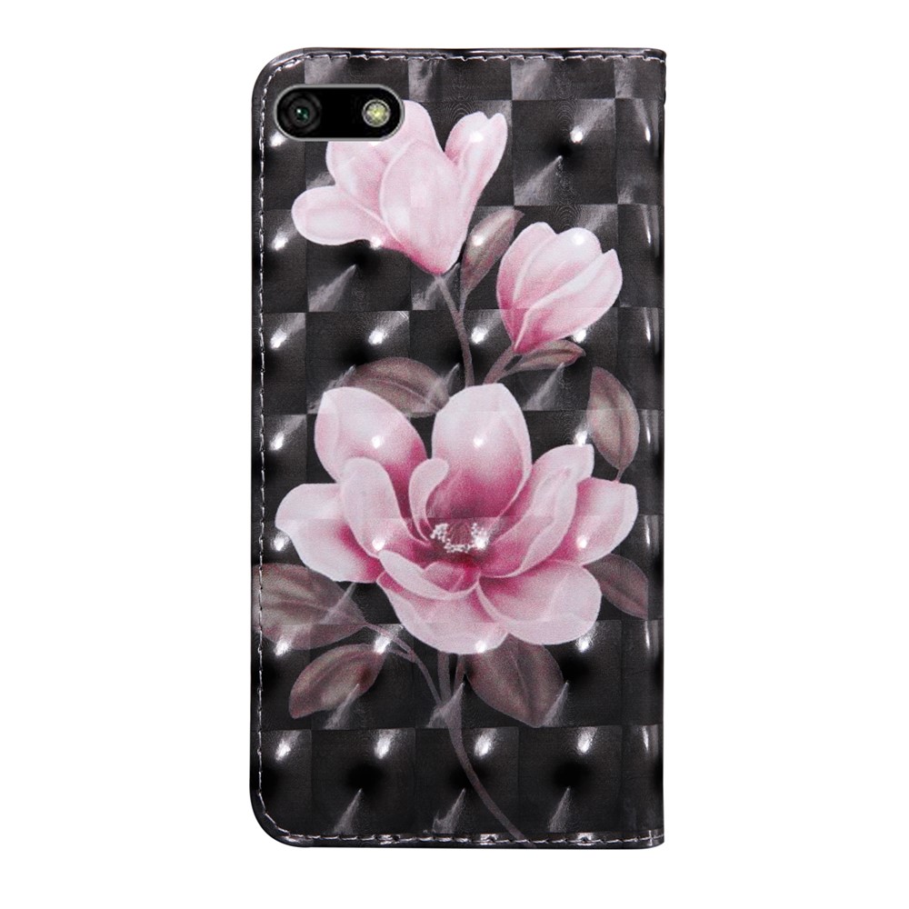 Patterned Protective Leather Mobile Shell for Huawei Y5 (2018)/Y5 Prime (2018)/Honor 7s/Play 7 - Pink Flower-3