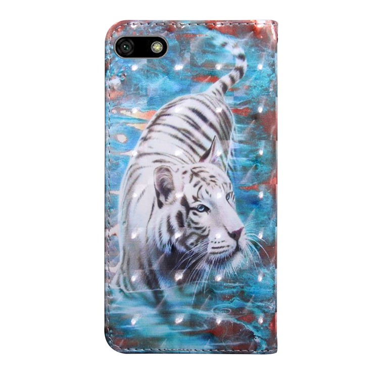 Patterned Wallet Leather Cellphone Case for Huawei Y5 (2018)/Y5 Prime (2018)/Honor 7s/Play 7 - Tiger-3