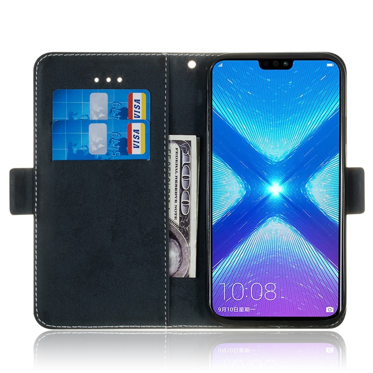 For Huawei Honor 8X/Honor View 10 Lite Vintage Style PU Leather Wallet Mobile Phone Casing - Dark Blue-8