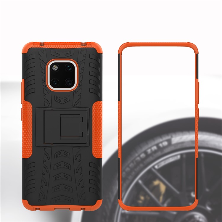 Cool Tyre Kickstand PC + TPU Hybrid Phone Cover for Huawei Mate 20 Pro - Orange-3