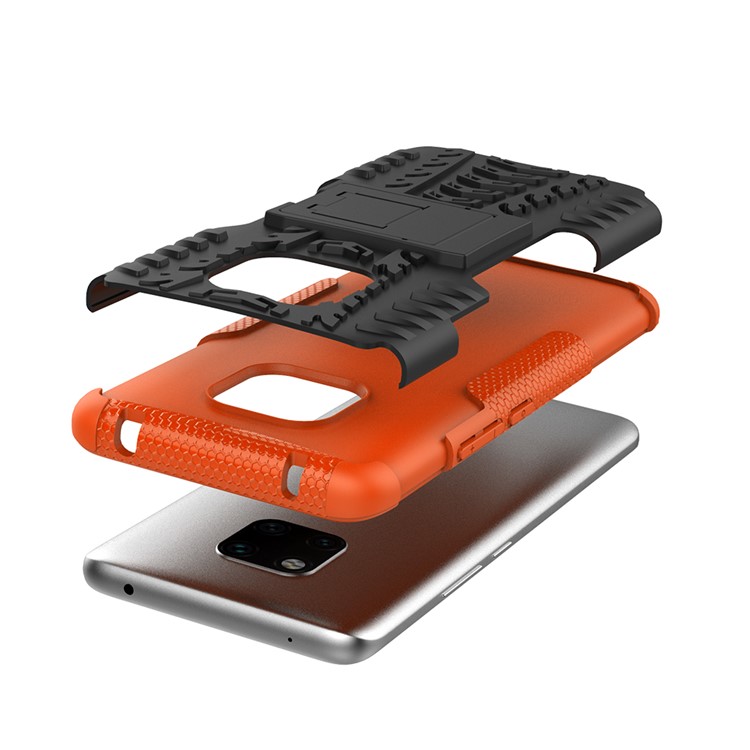 Cool Tyre Kickstand PC + TPU Hybrid Phone Cover for Huawei Mate 20 Pro - Orange-5