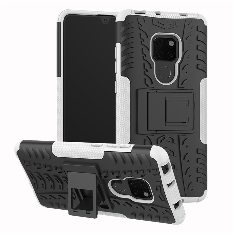 Cool Tyre PC + TPU Hybrid Phone Cover with Kickstand for Huawei Mate 20 - White-1