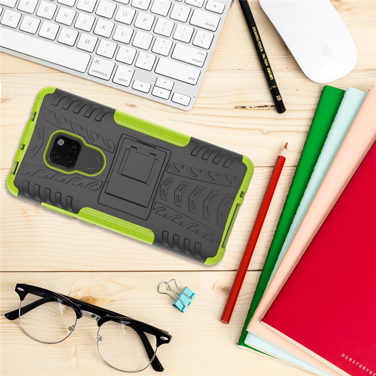 Cool Tyre PC + TPU Hybrid Mobile Casing with Kickstand for Huawei Mate 20 - Green-9