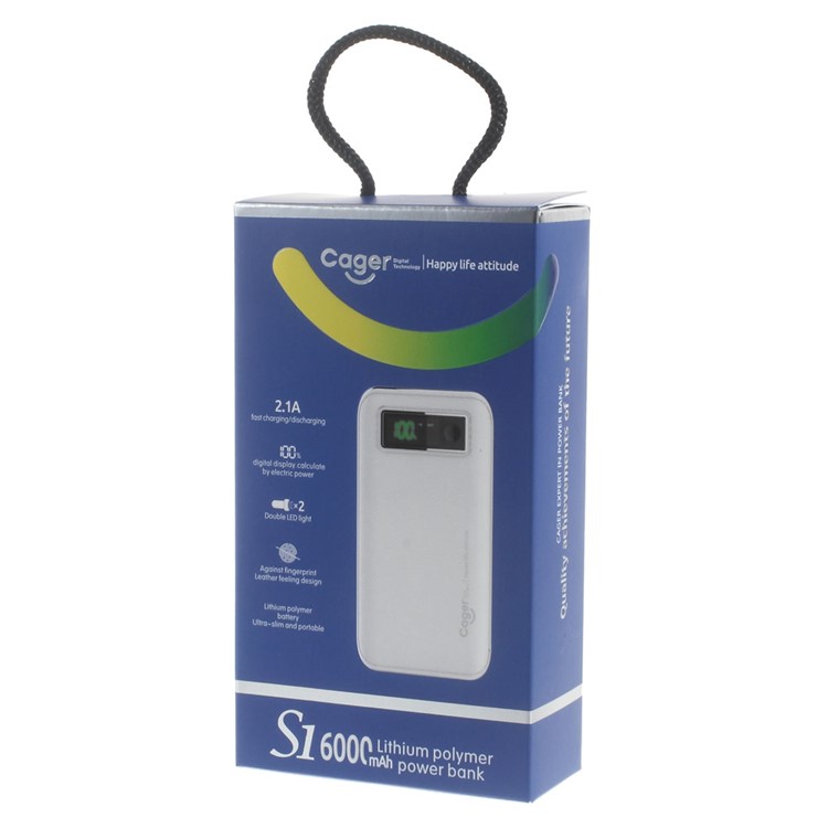 CAGER S1 6000mAh Power Bank with LED Flashlight for iPhone iPad Samsung LG - White-10