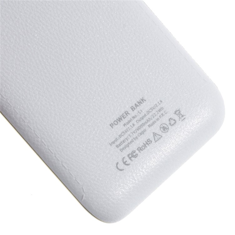 CAGER S1 6000mAh Power Bank with LED Flashlight for iPhone iPad Samsung LG - White-6